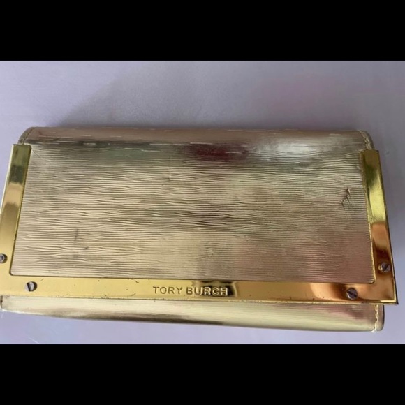 Tory Burch Sunglasses Clear Frames, Gold Mirrored Bows, Tan Lenses & Case - Picture 9 of 11